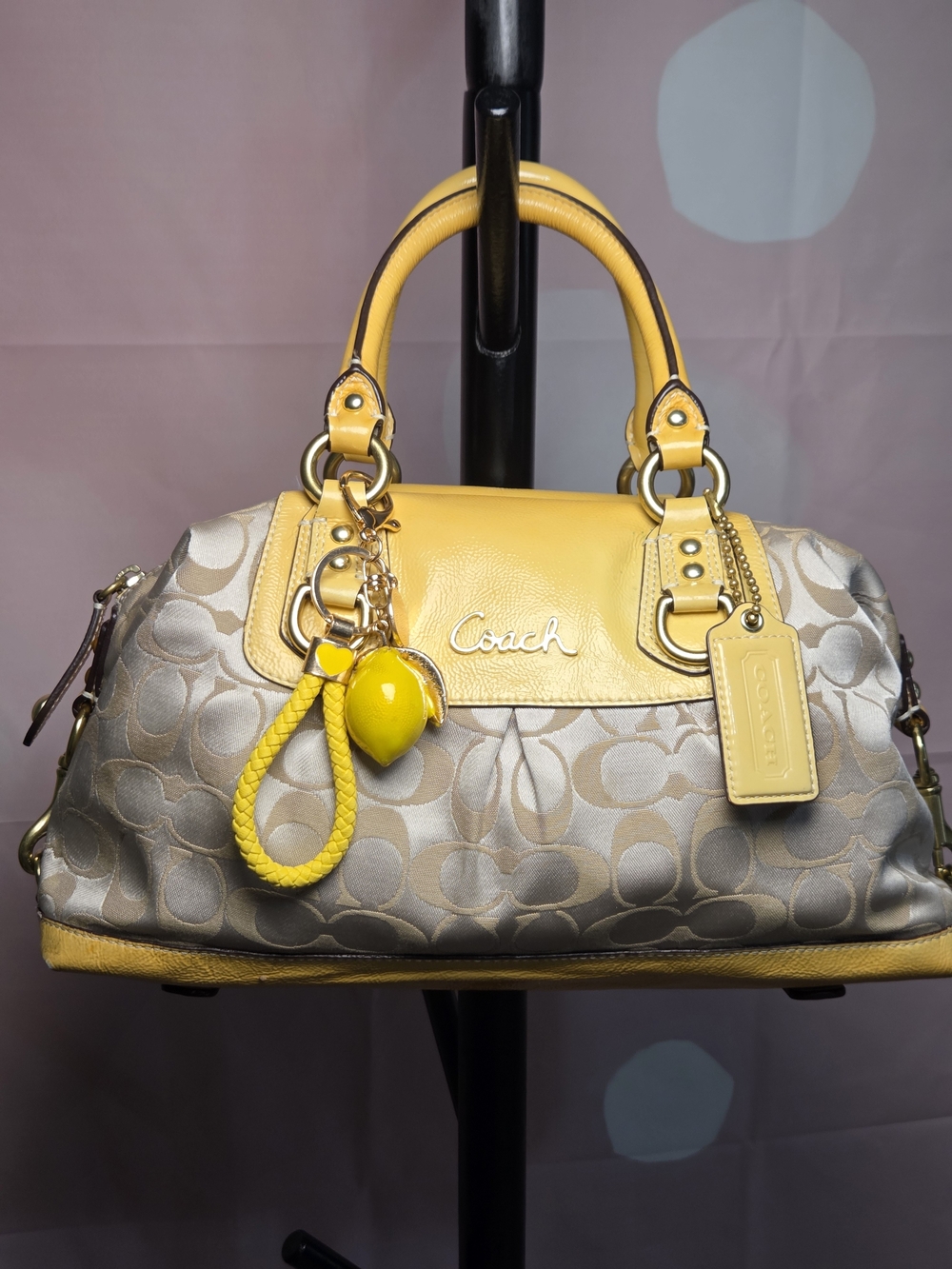 COACH 2011 Yellow Trim Signature Satchel with Charm And Hangtag